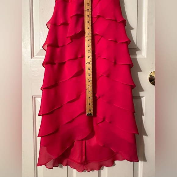 TADASHI Petite Collection 6P Shoji Hot Pink Tiered Ruffles Halter Top 100% SILK - Picture 5 of 12